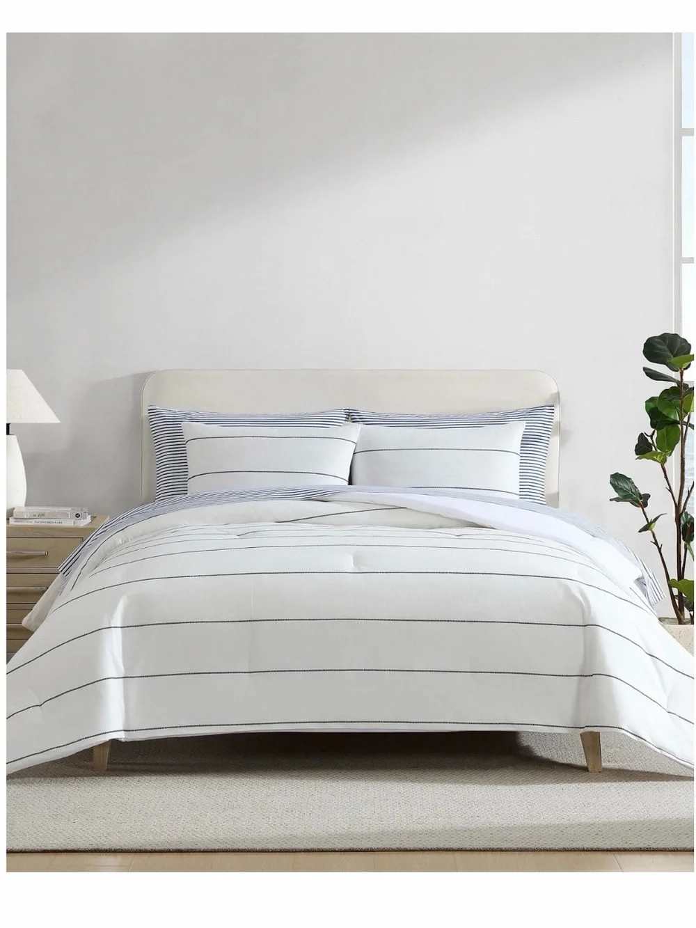Nautica White Comforter Set with Navy Stripe Accents